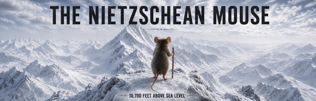 The Nietzschean Mouse standing on the summit of Mount Baker, 10,700 feet above sea level